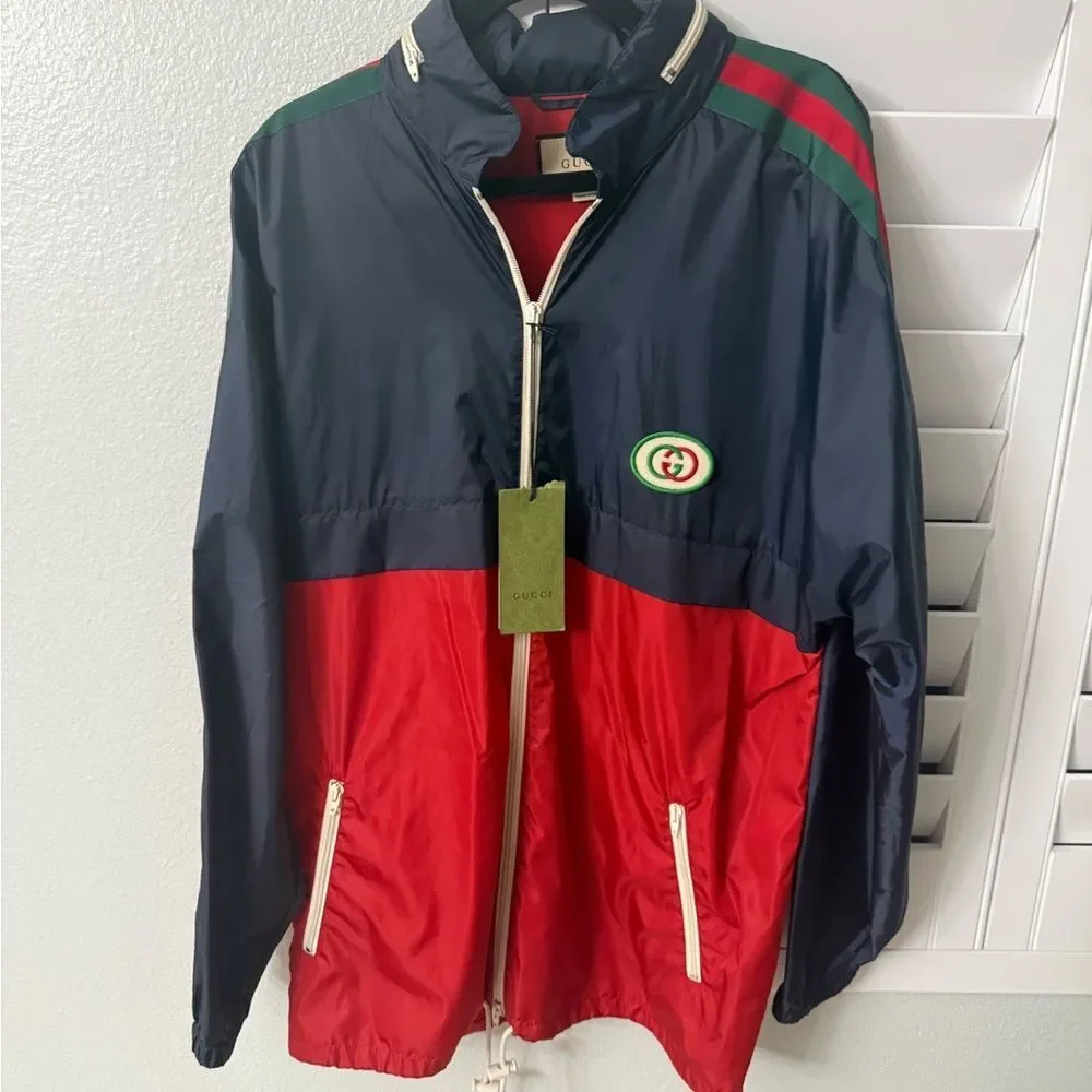 Brand new with tags Gucci Men's Navy and Red Windbreaker sz 52 us sz xl